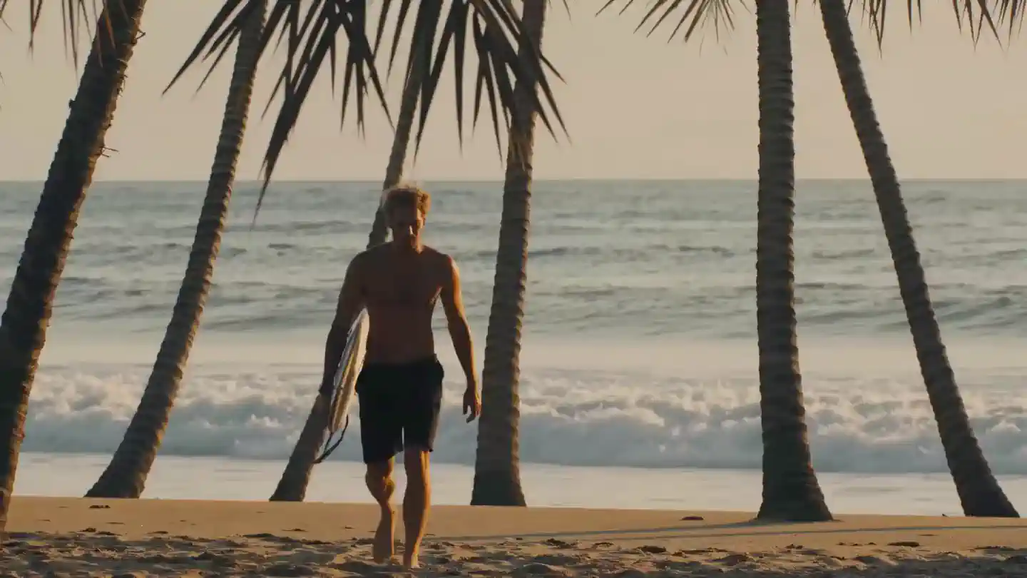 Surfer walking ashore