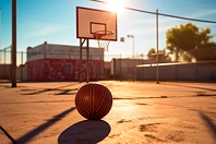 Basketball player shooting on an indoor court