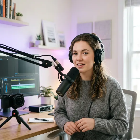 YouTuber recording a voiceover