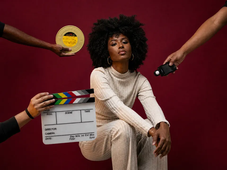 Film shoot with clapperboard