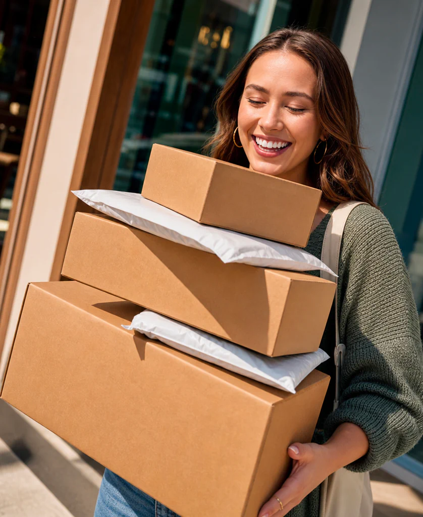 Seller carrying parcels
