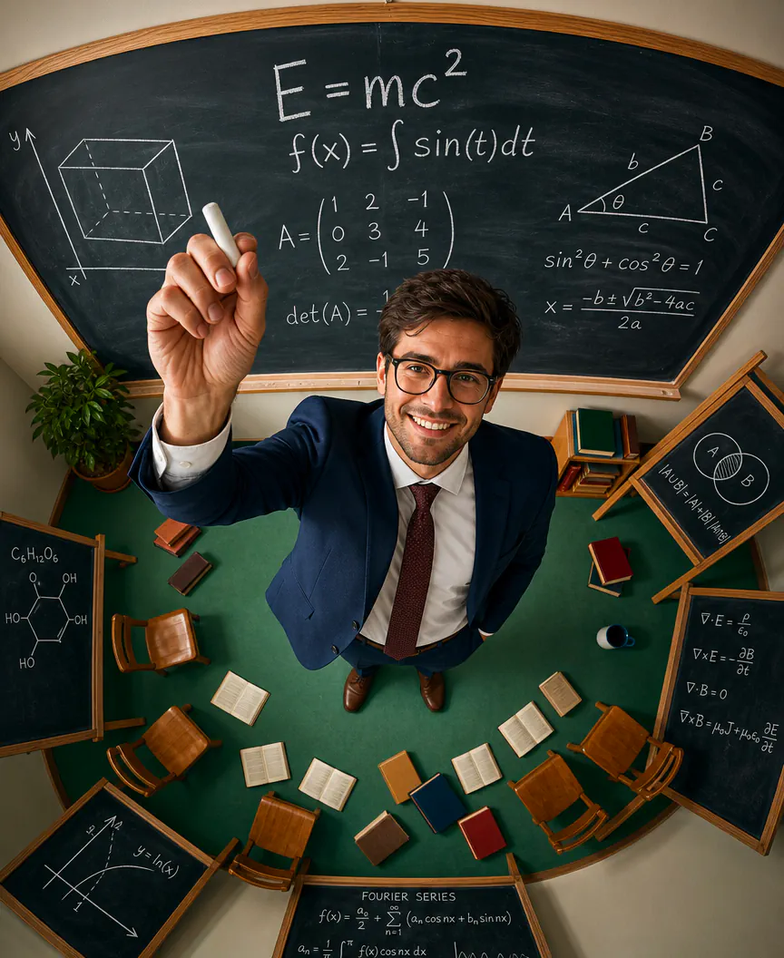 Teacher at chalkboard
