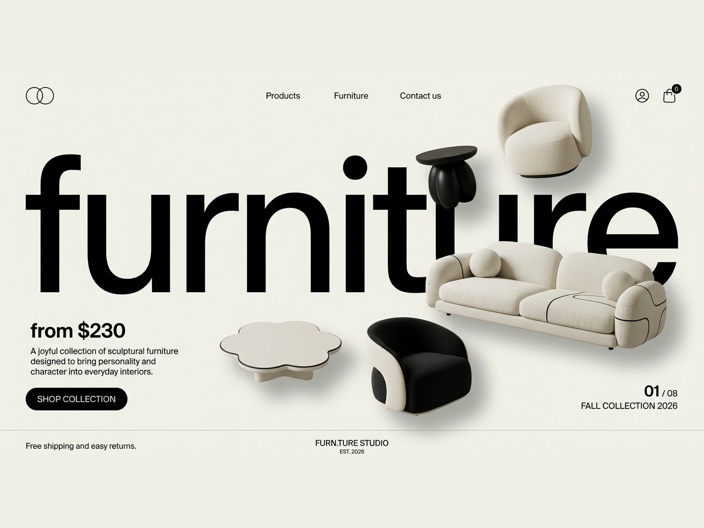 Furniture website hero mockup