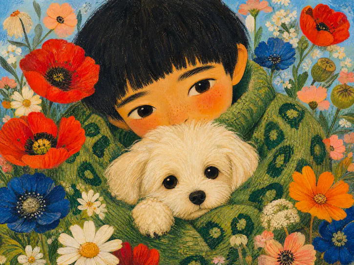Painted child with puppy
