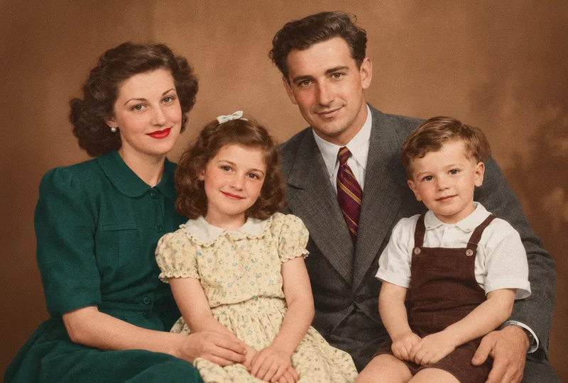 Renkli restore aile fotoğrafı